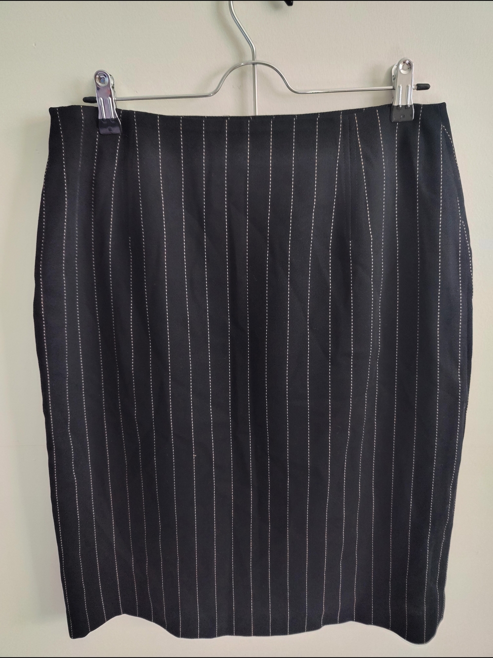 Black Pinstripe Pencil Skirt - Professional Sleek Fit